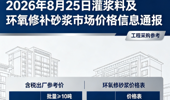 改则2026年8月25日灌浆料及环氧修补砂浆市场价格信息通报